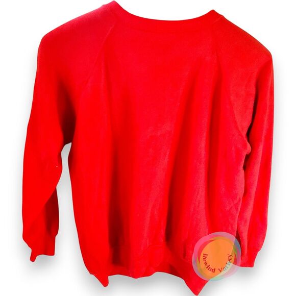 Vintage 70s Red Crewneck Sweatshirt SALE Graphic Retro Streetwear Novelty Large - Picture 2 of 9